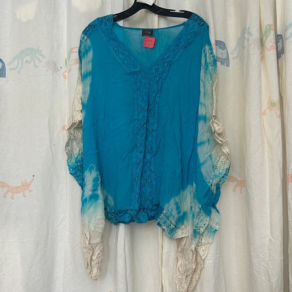 Elif by Jordan Taylor Teal and Cream Lace Blouse M